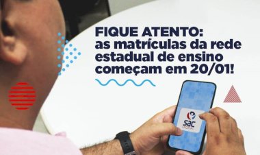 Matrícula na rede estadual começa dia 20 de janeiro