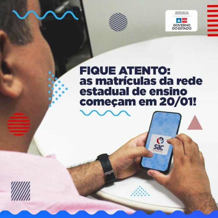 Matrícula na rede estadual começa dia 20 de janeiro